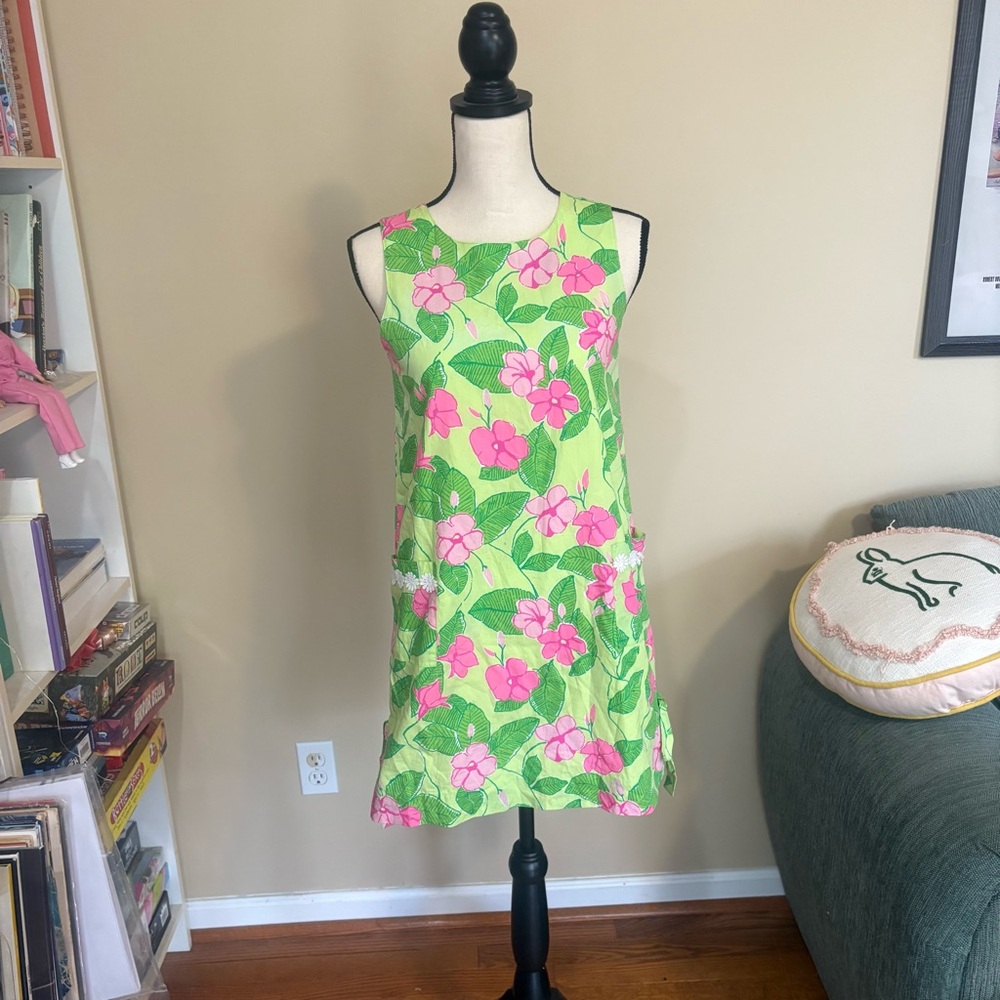 Vintage Lily Pulitzer Floral Sleeveless Dress in Green and Pink